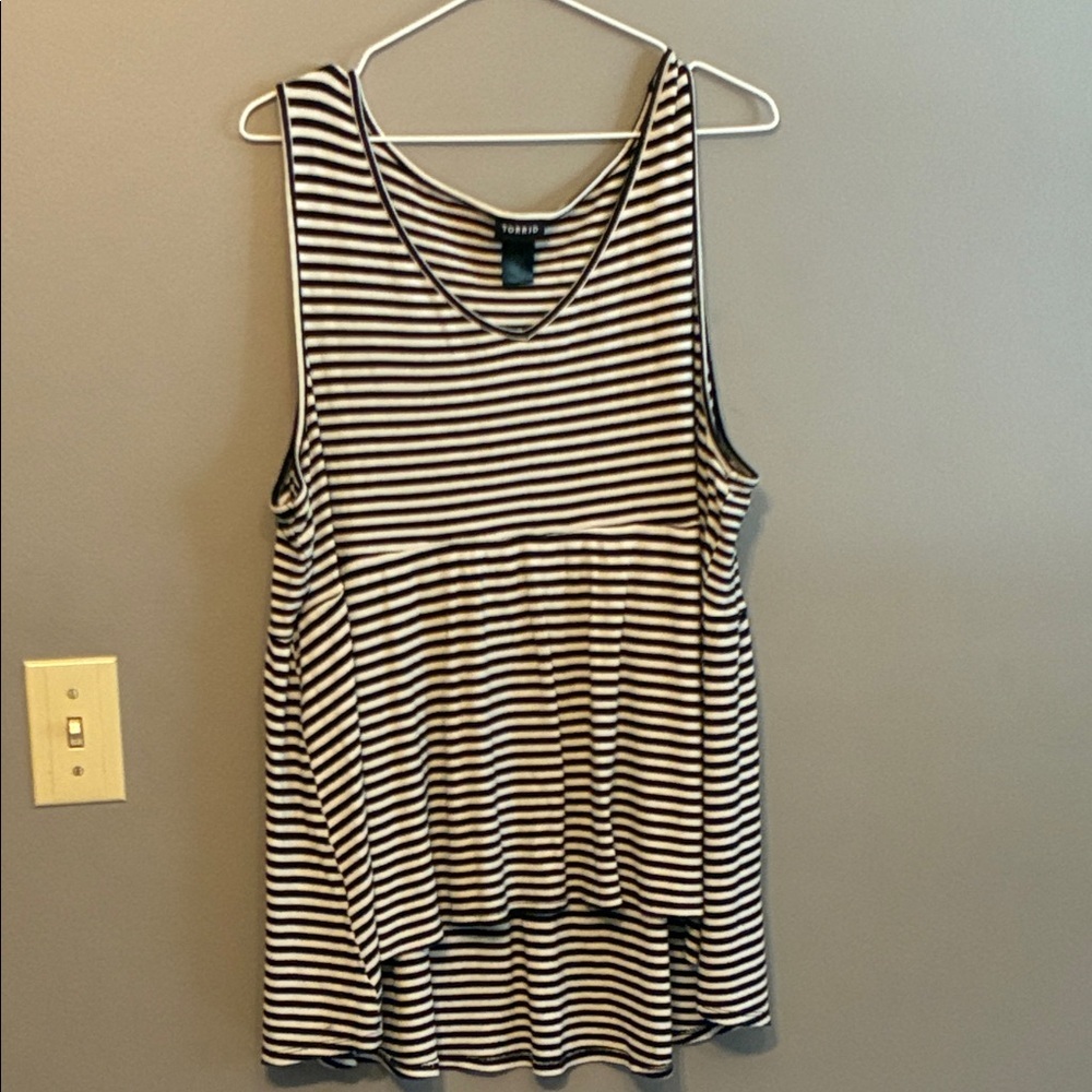 Torrid Black and White Striped Tank Top